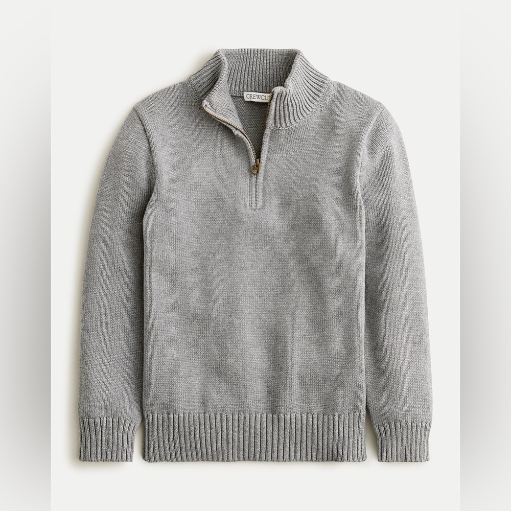 NWT Crewcuts Kids' Heritage Cotton Quarter-Zip Sweater in Heather Steel